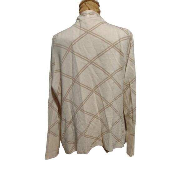H by Halston Cream Windowpane Plaid waterfall front cardigan - Picture 4 of 5
